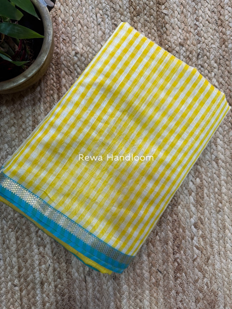 Exclusive Maheshwari Yellow Checks Saree CLBS04