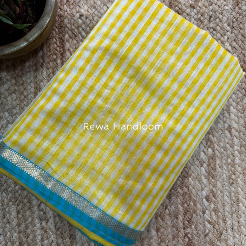 Exclusive Maheshwari Yellow Checks Saree CLBS04