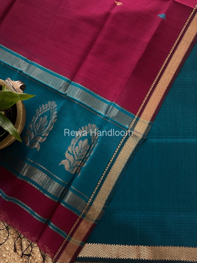 Maheshwari Rama-Rani Pink Motifs Top-Dupatta Set MS0182