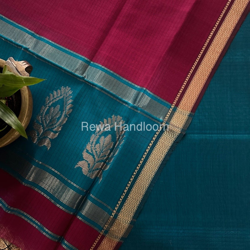 Maheshwari Rama-Rani Pink Motifs Top-Dupatta Set MS0182