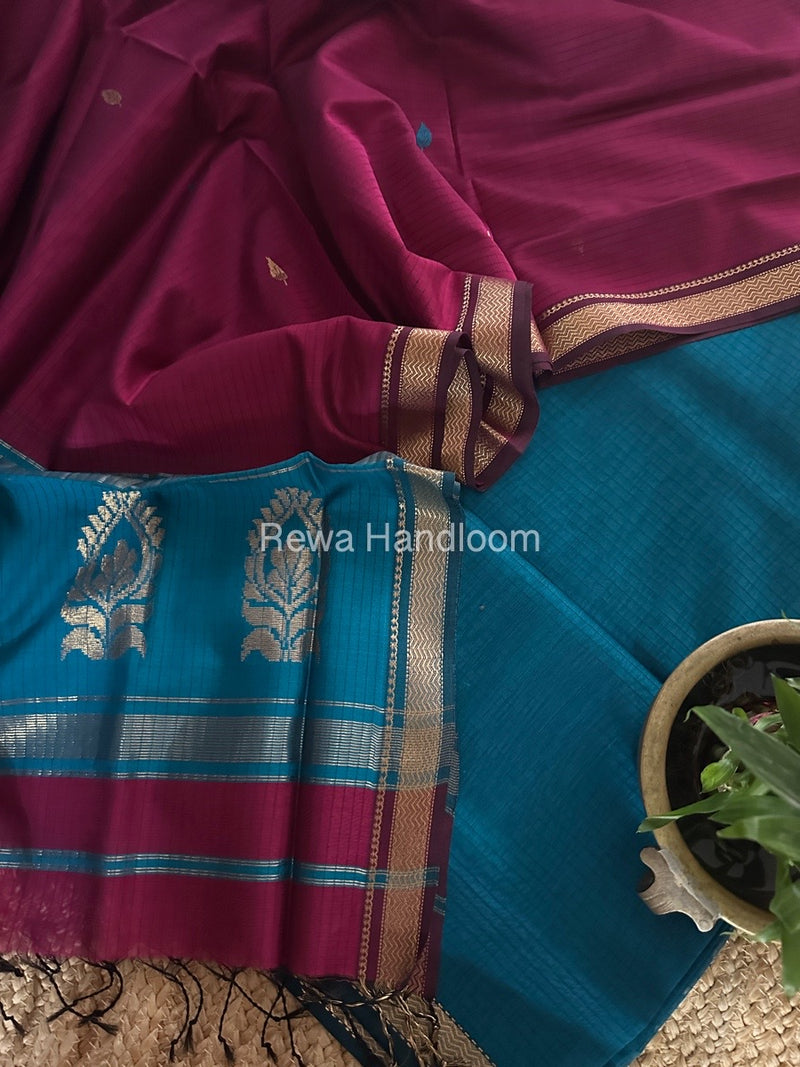 Maheshwari Rama-Rani Pink Motifs Top-Dupatta Set MS0182