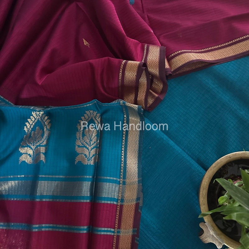 Maheshwari Rama-Rani Pink Motifs Top-Dupatta Set MS0182