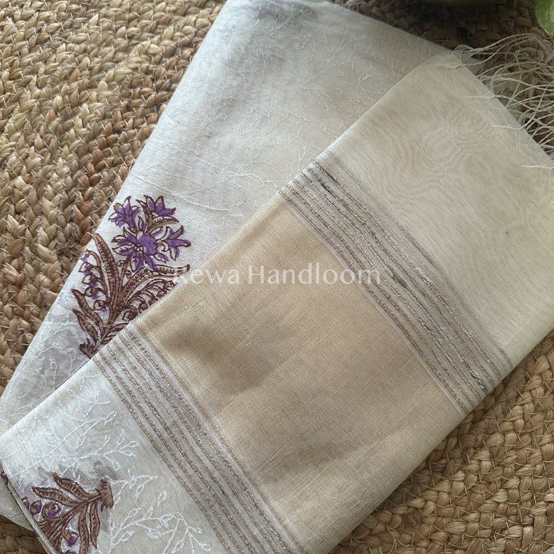 Maheshwari White Handblock Print Top-Dupatta-HBS02