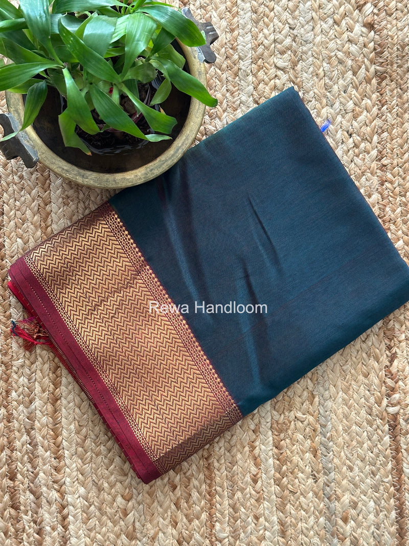 Maheshwari Dark Green Shaded Plain Saree ZBPS04