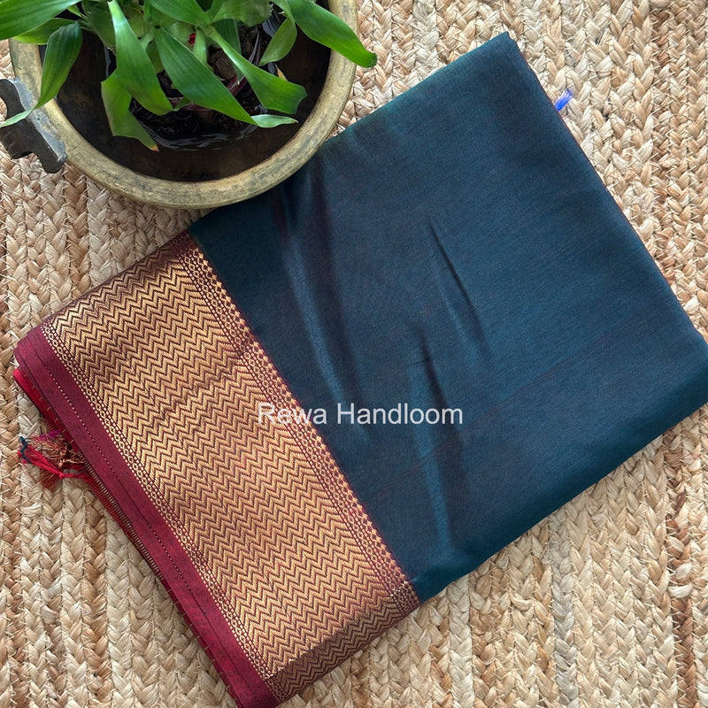 Maheshwari Dark Green Shaded Plain Saree ZBPS04