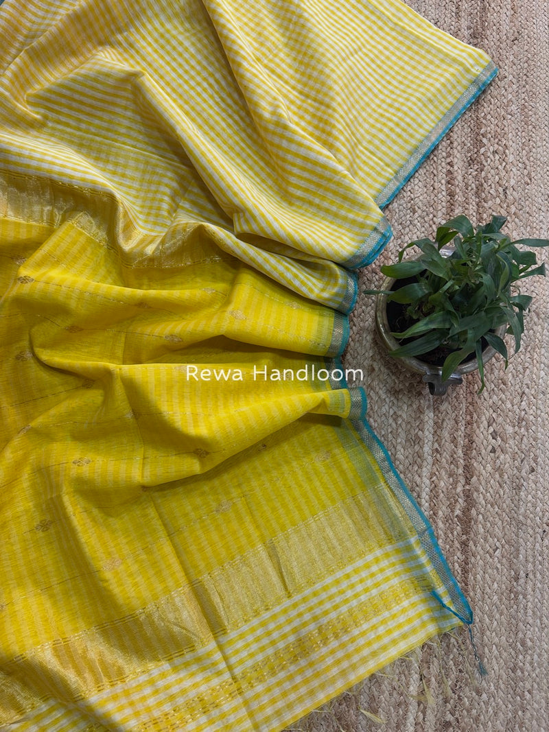 Exclusive Maheshwari Yellow Checks Saree CLBS04