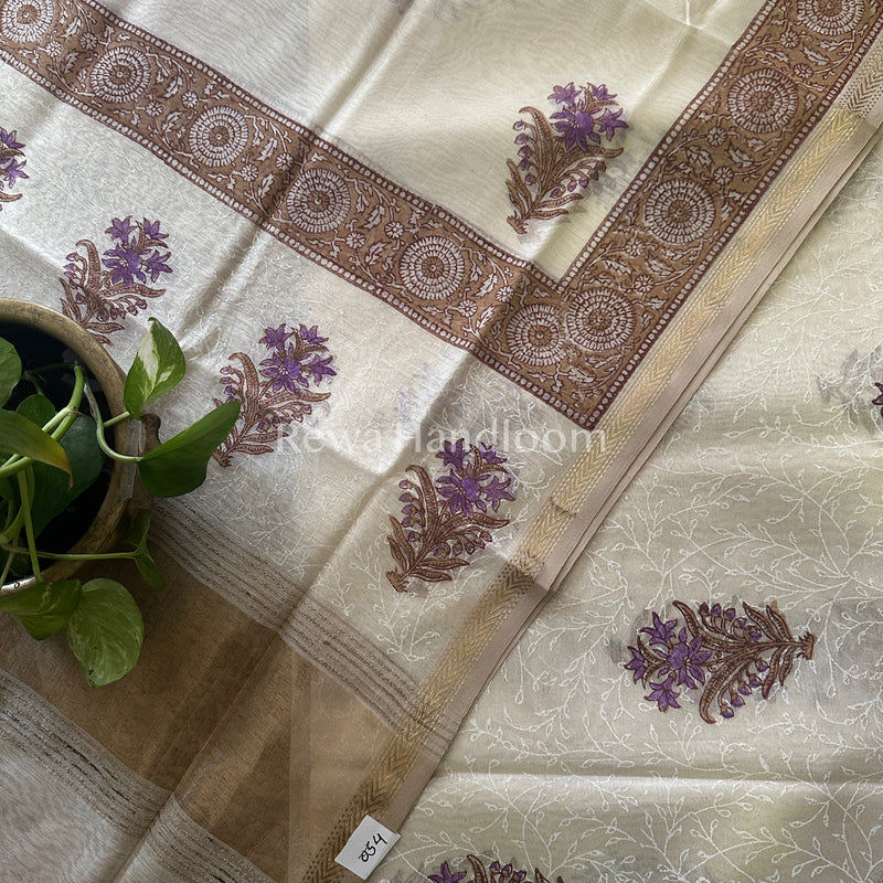 Maheshwari White Handblock Print Top-Dupatta-HBS02