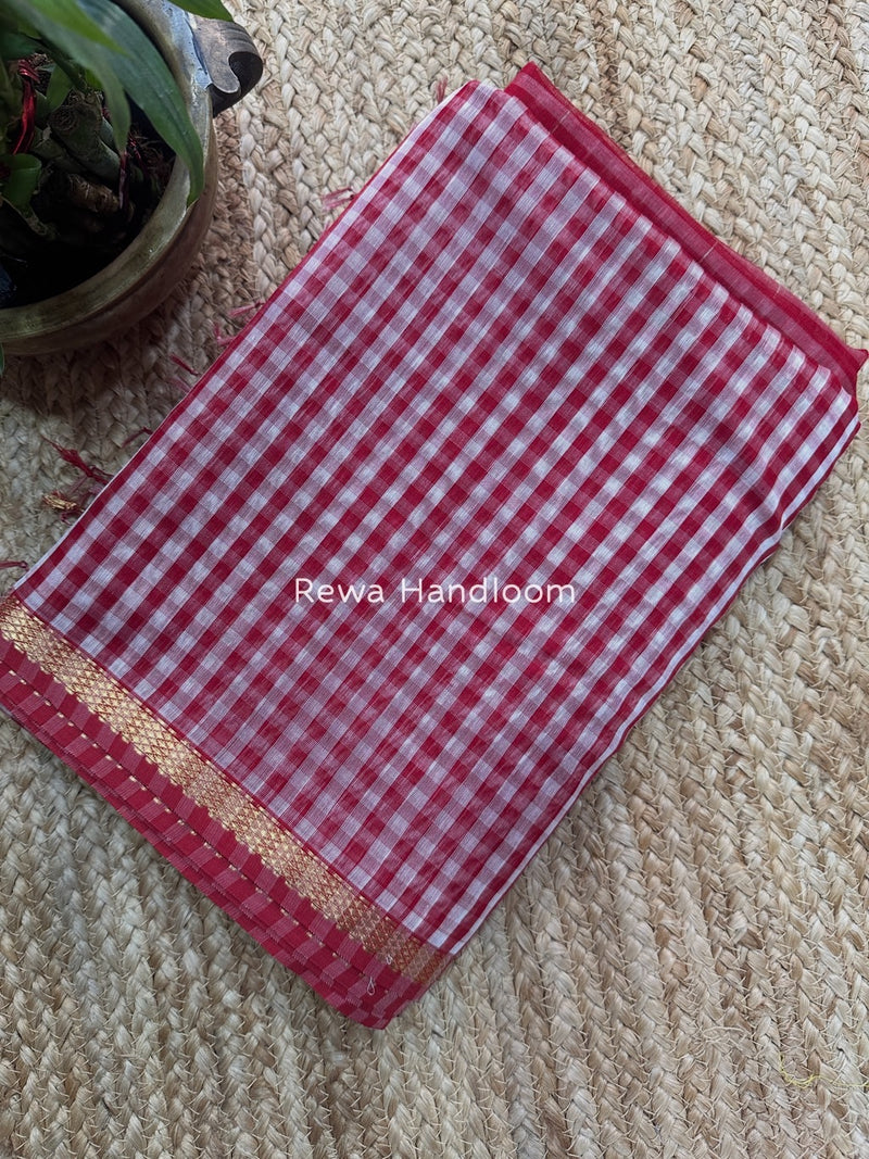 Exclusive Maheshwari Rani Pink Checks Saree CLBS03