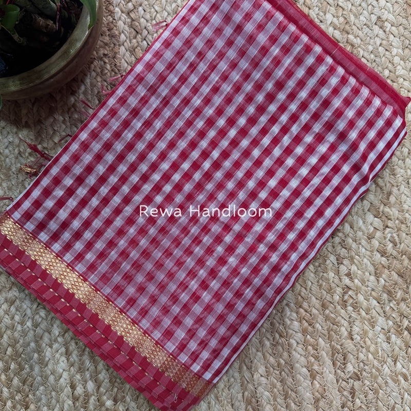 Exclusive Maheshwari Rani Pink Checks Saree CLBS03