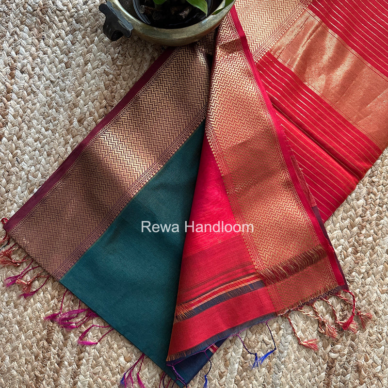 Maheshwari Dark Green Shaded Plain Saree ZBPS04
