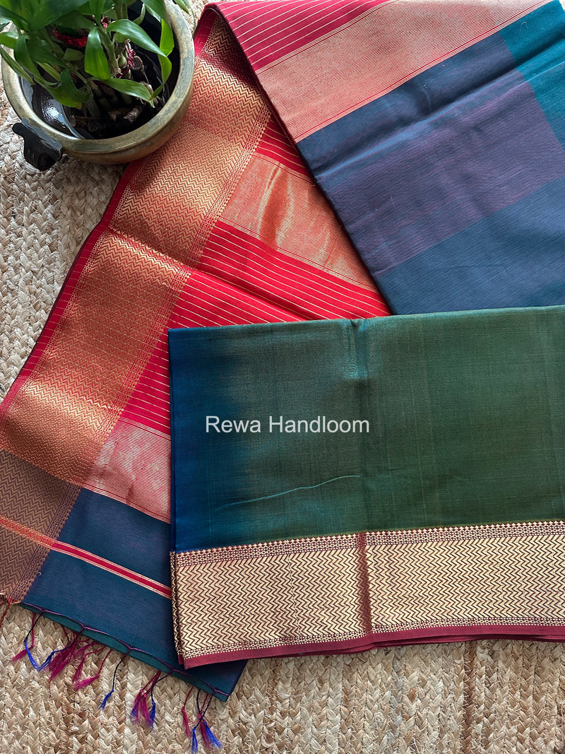 Maheshwari Dark Green Shaded Plain Saree ZBPS04