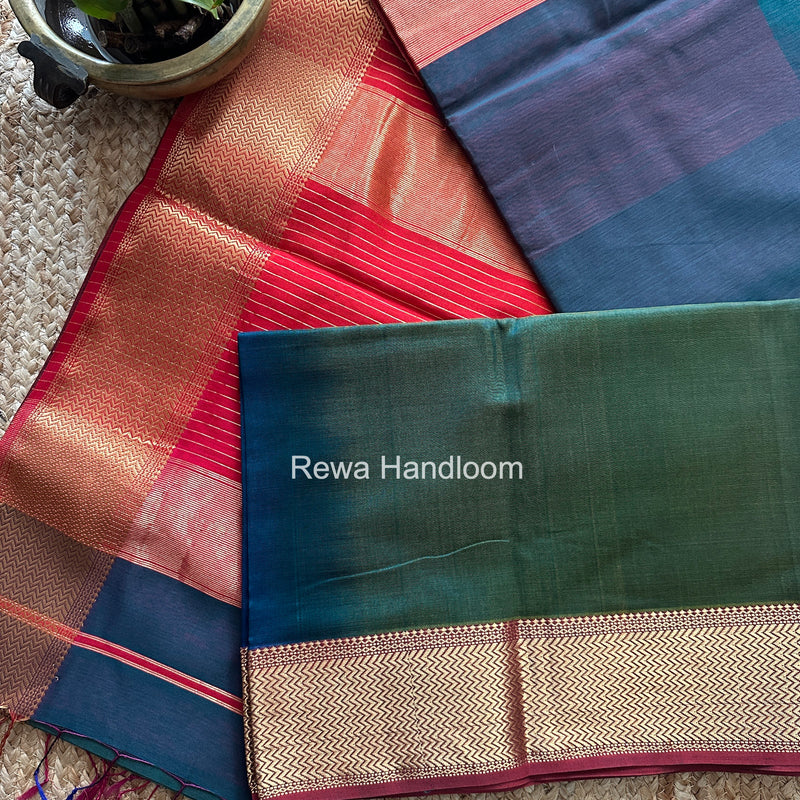 Maheshwari Dark Green Shaded Plain Saree ZBPS04