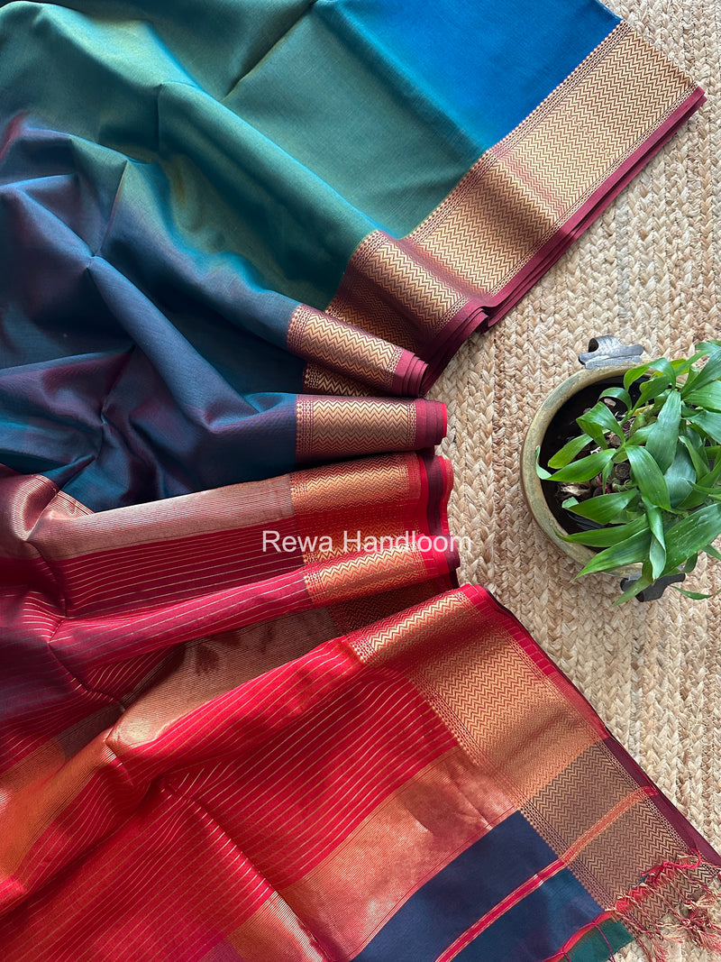 Maheshwari Dark Green Shaded Plain Saree ZBPS04