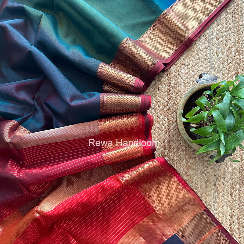 Maheshwari Dark Green Shaded Plain Saree ZBPS04