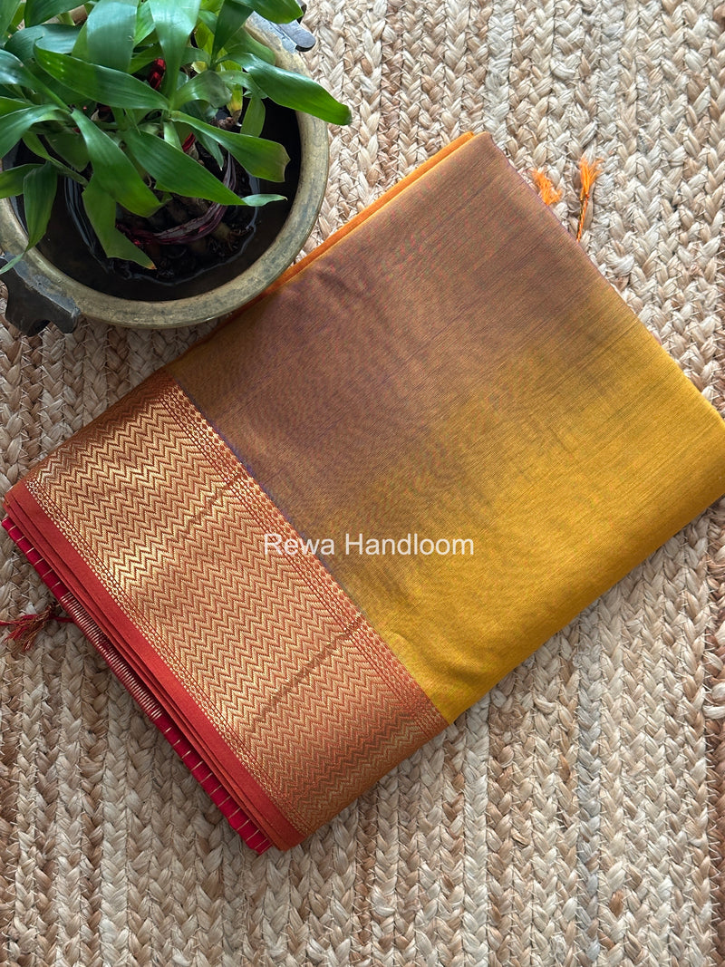 Maheshwari Mustard Yellow Shaded Plain Saree ZBPS03