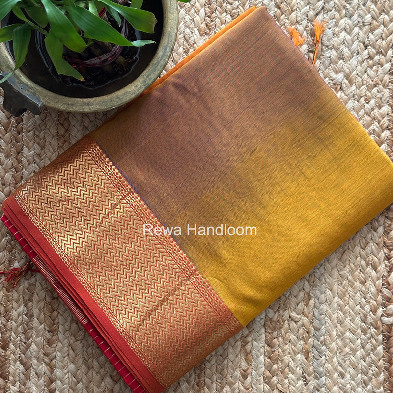 Maheshwari Mustard Yellow Shaded Plain Saree ZBPS03