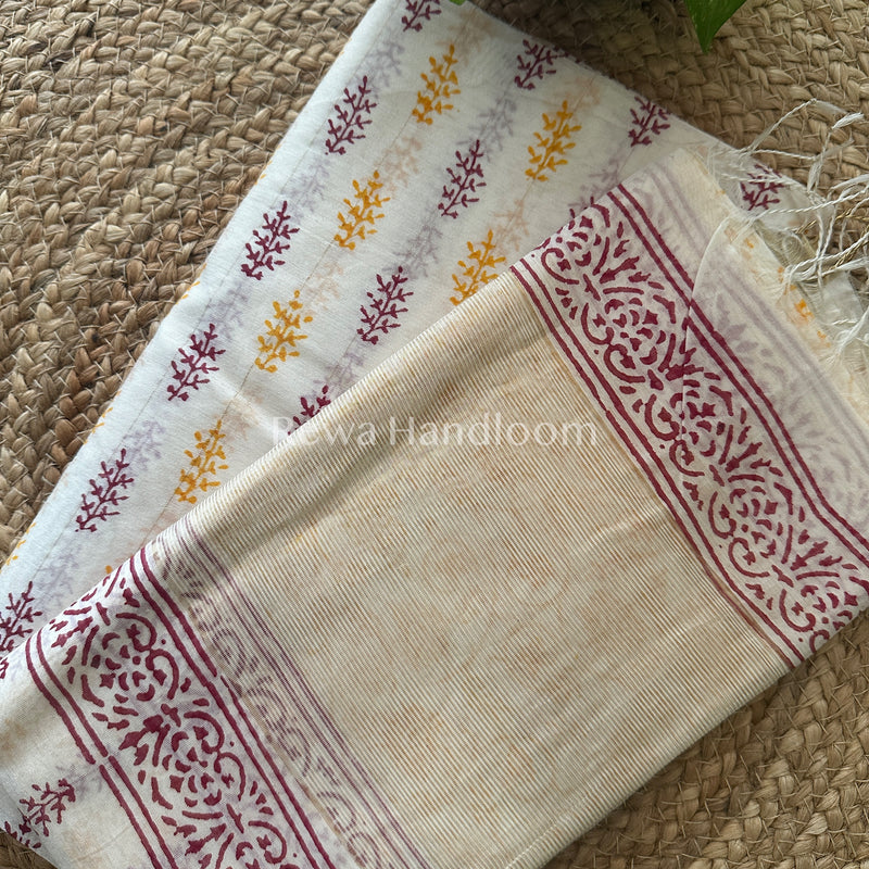 Maheshwari White Handblock Print Top-Dupatta-HBS04