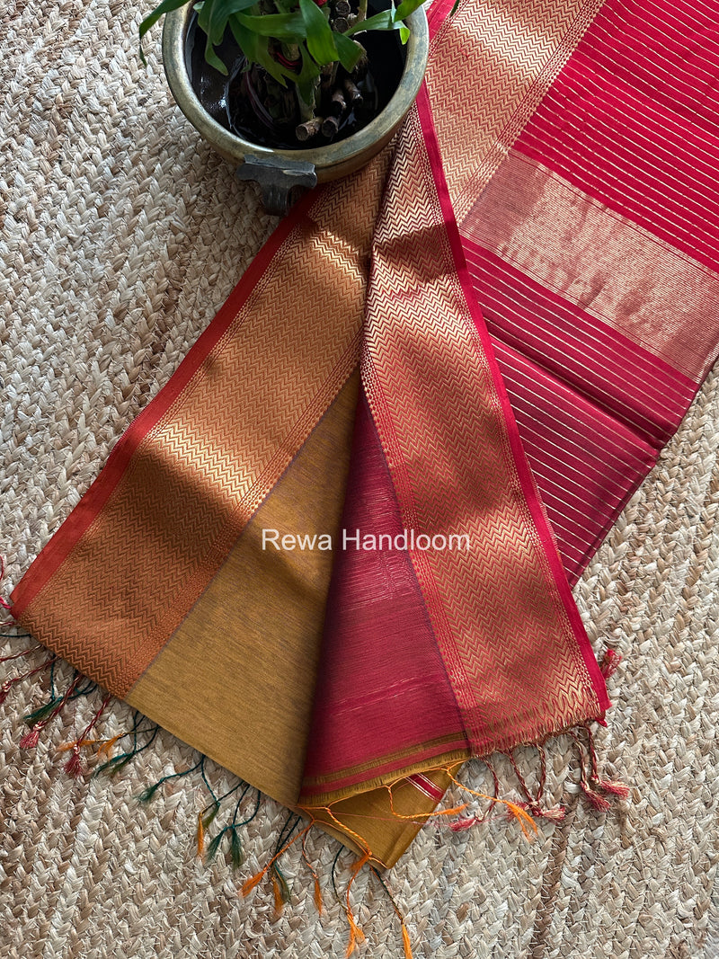 Maheshwari Mustard Yellow Shaded Plain Saree ZBPS03