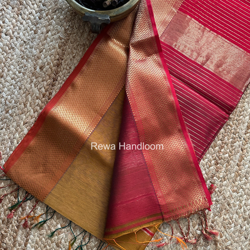 Maheshwari Mustard Yellow Shaded Plain Saree ZBPS03