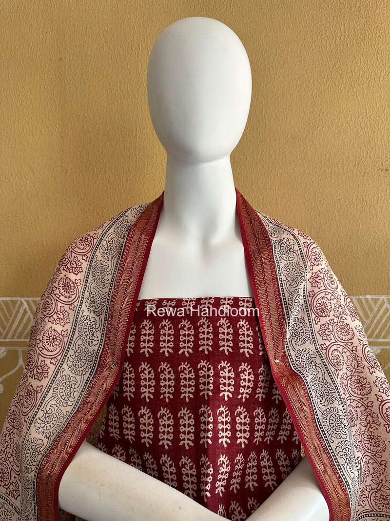 Maheshwari Maroon Bagh Print Suit BSP0194