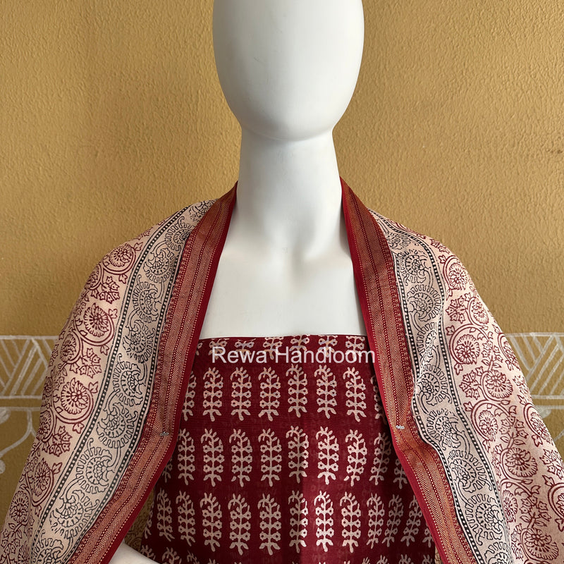 Maheshwari Maroon Bagh Print Suit BSP0194