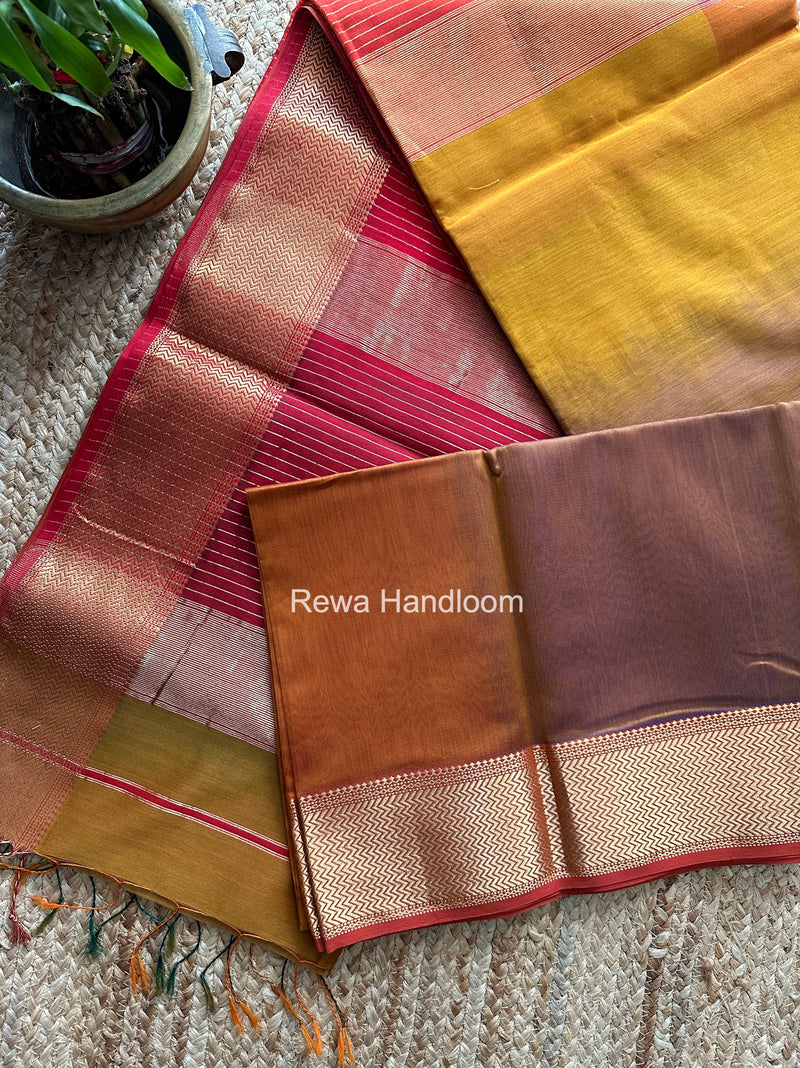 Maheshwari Mustard Yellow Shaded Plain Saree ZBPS03