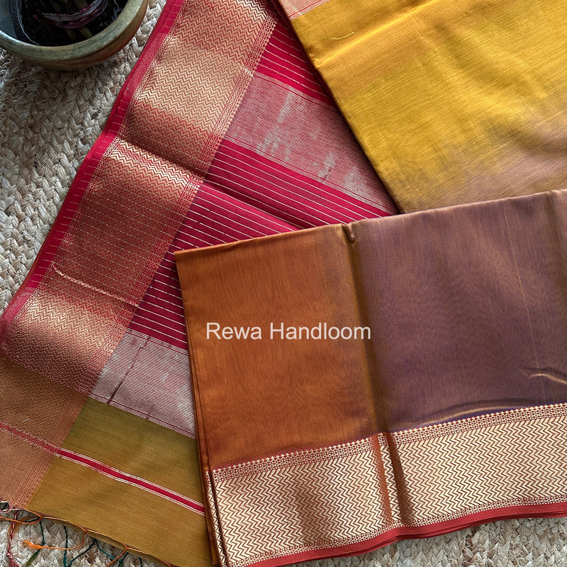 Maheshwari Mustard Yellow Shaded Plain Saree ZBPS03