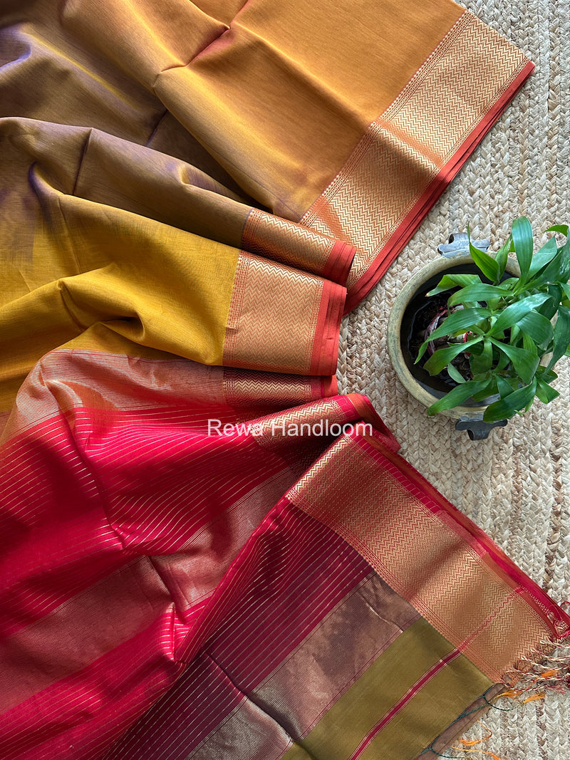 Maheshwari Mustard Yellow Shaded Plain Saree ZBPS03