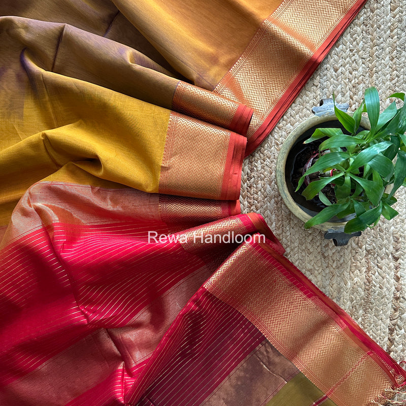Maheshwari Mustard Yellow Shaded Plain Saree ZBPS03