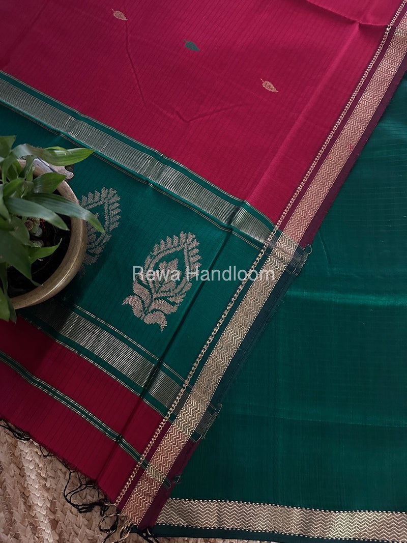 Maheshwari Green-Red Motifs Top-Dupatta Set MS0185