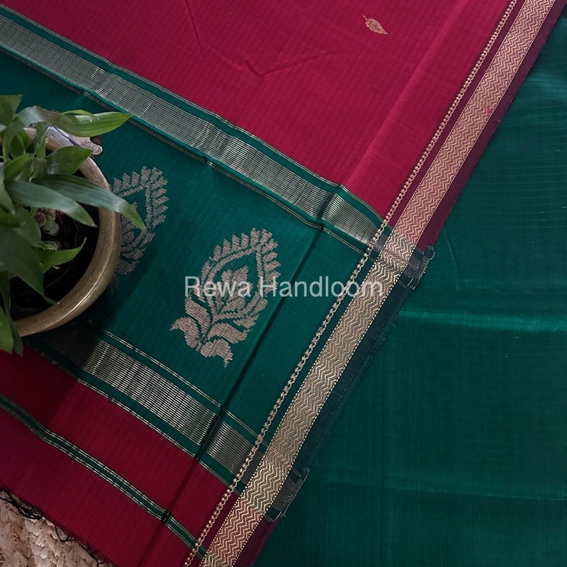 Maheshwari Green-Red Motifs Top-Dupatta Set MS0185