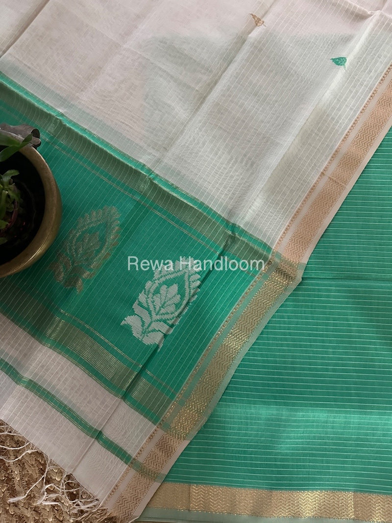 Maheshwari Light Sea Green-White Motifs Top-Dupatta Set MS0142