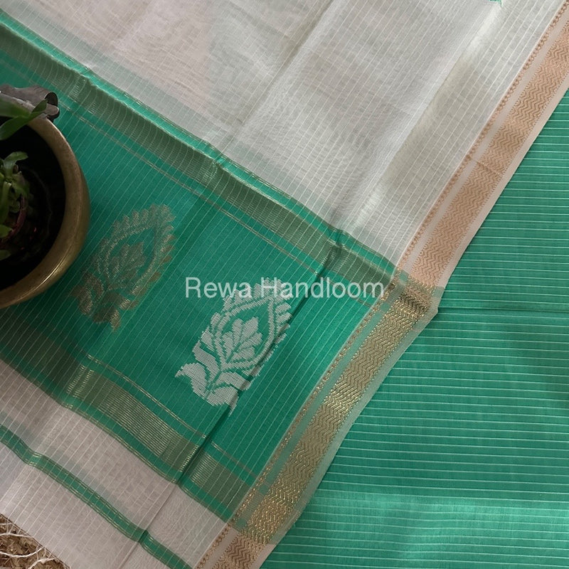Maheshwari Light Sea Green-White Motifs Top-Dupatta Set MS0142