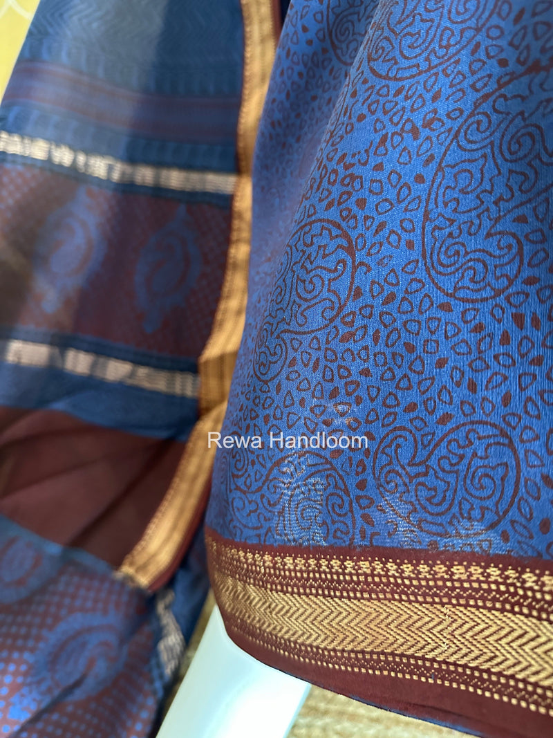 Maheshwari Blue Bagh Print Suit BSP0189 Rewa Handloom