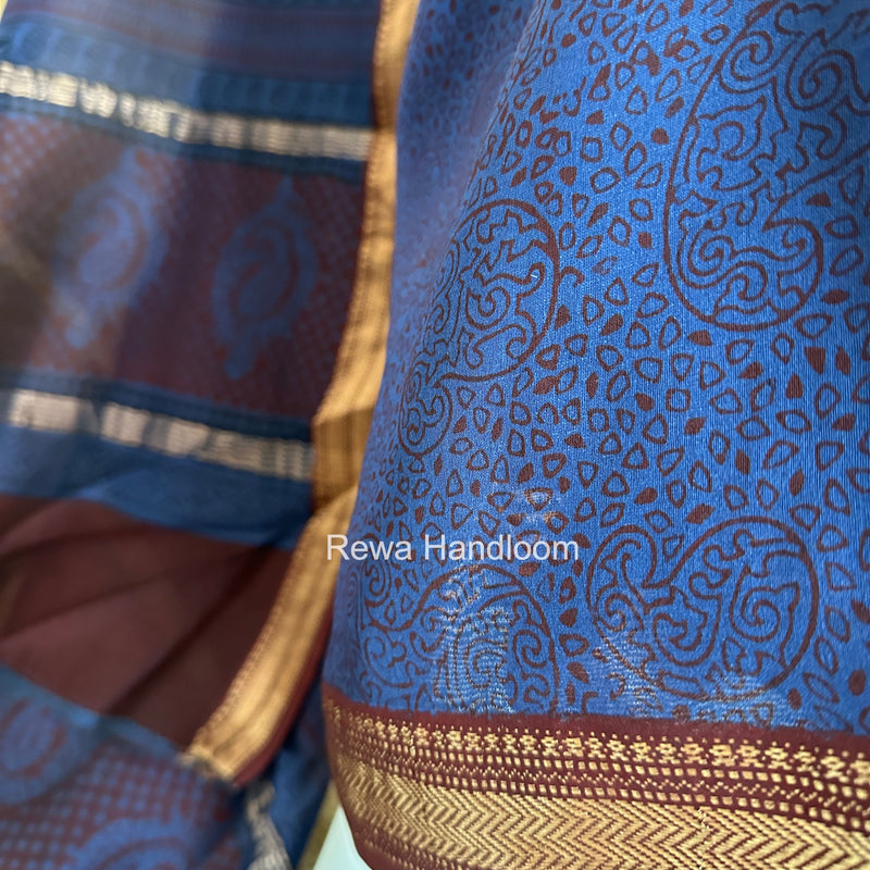 Maheshwari Blue Bagh Print Suit BSP0189 Rewa Handloom