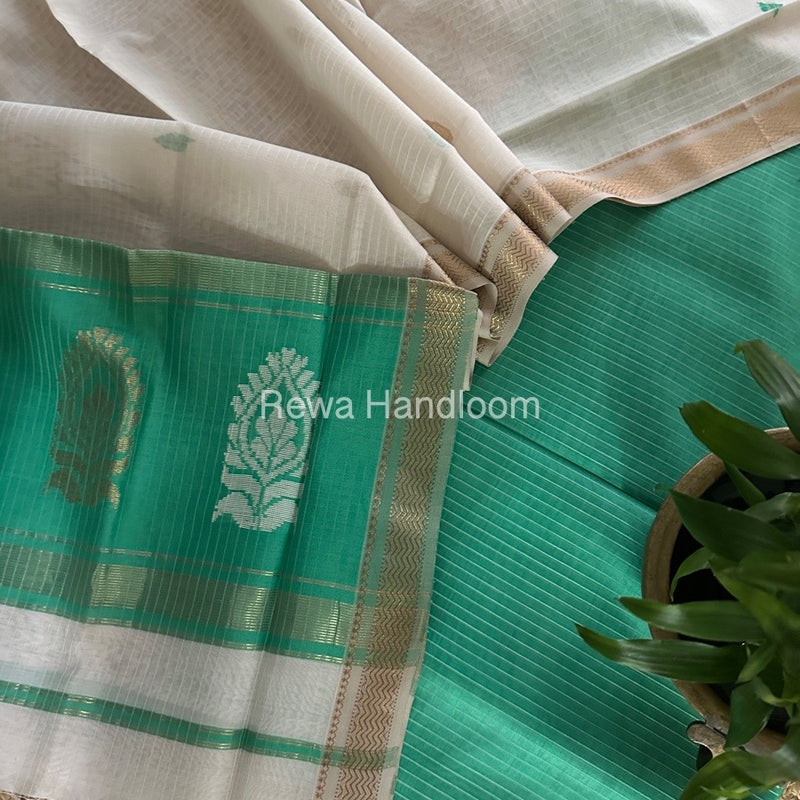 Maheshwari Light Sea Green-White Motifs Top-Dupatta Set MS0142