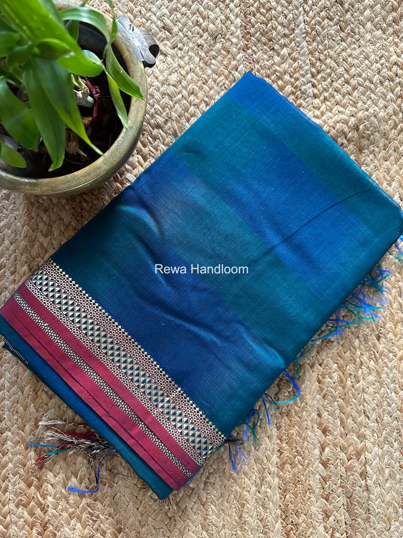 Maheshwari Blue Shaded Plain Saree ZSP09