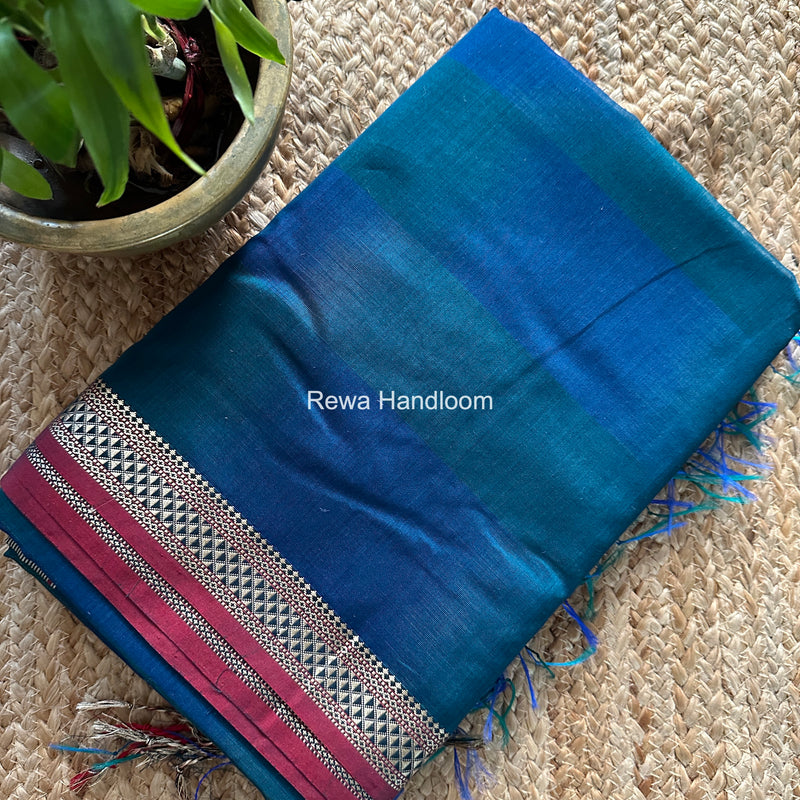 Maheshwari Blue Shaded Plain Saree ZSP09