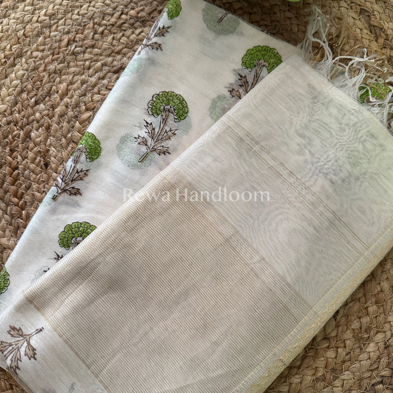 Maheshwari White Handblock Print Top-Dupatta-HBS06