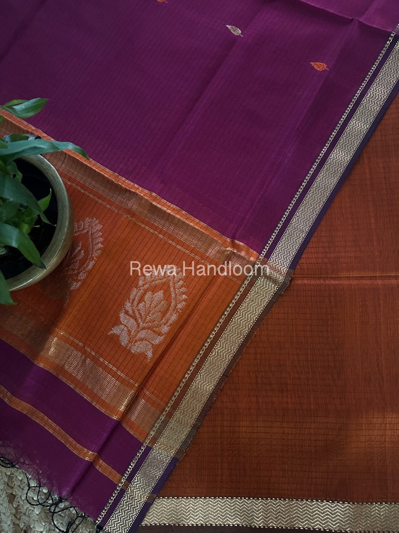 Maheshwari Rust Orange-Magenta Motifs Top-Dupatta Set MS0184