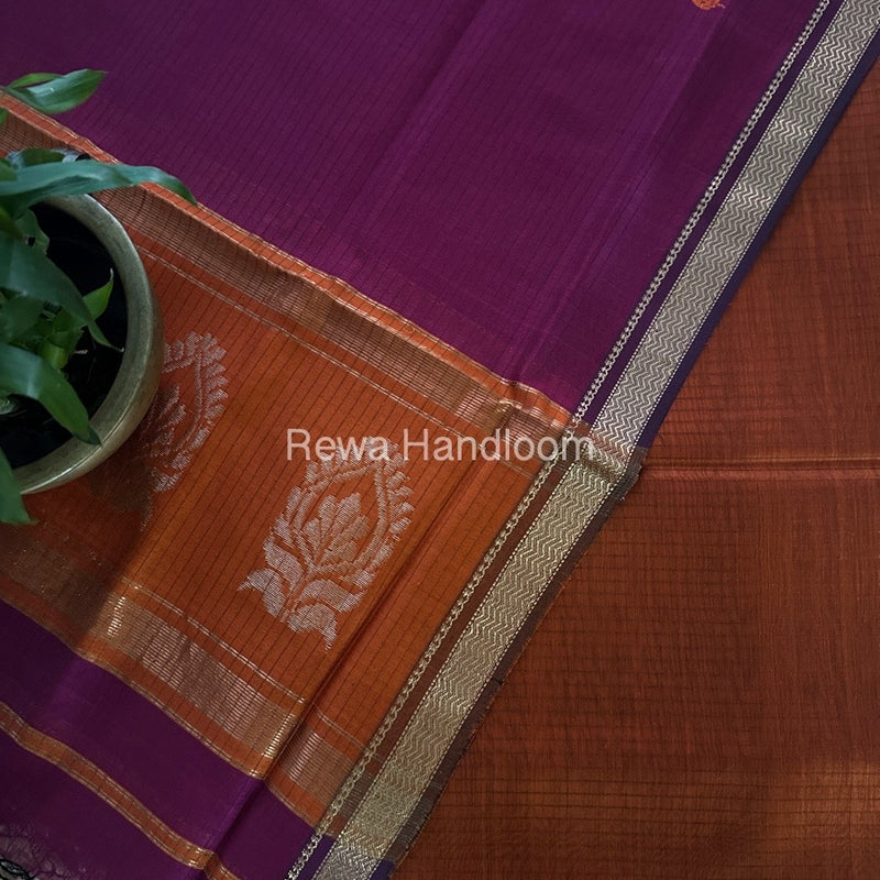 Maheshwari Rust Orange-Magenta Motifs Top-Dupatta Set MS0184