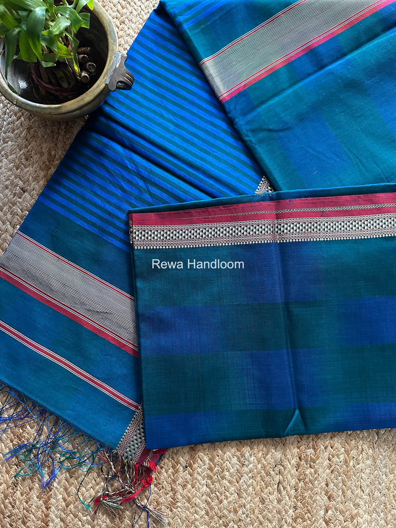 Maheshwari Blue Shaded Plain Saree ZSP09