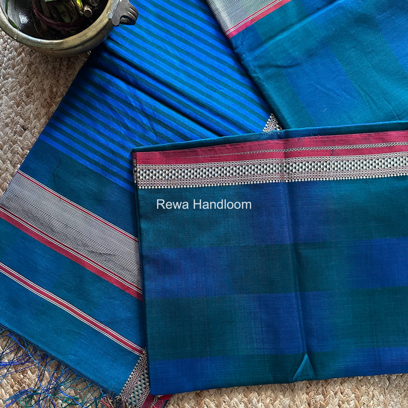 Maheshwari Blue Shaded Plain Saree ZSP09