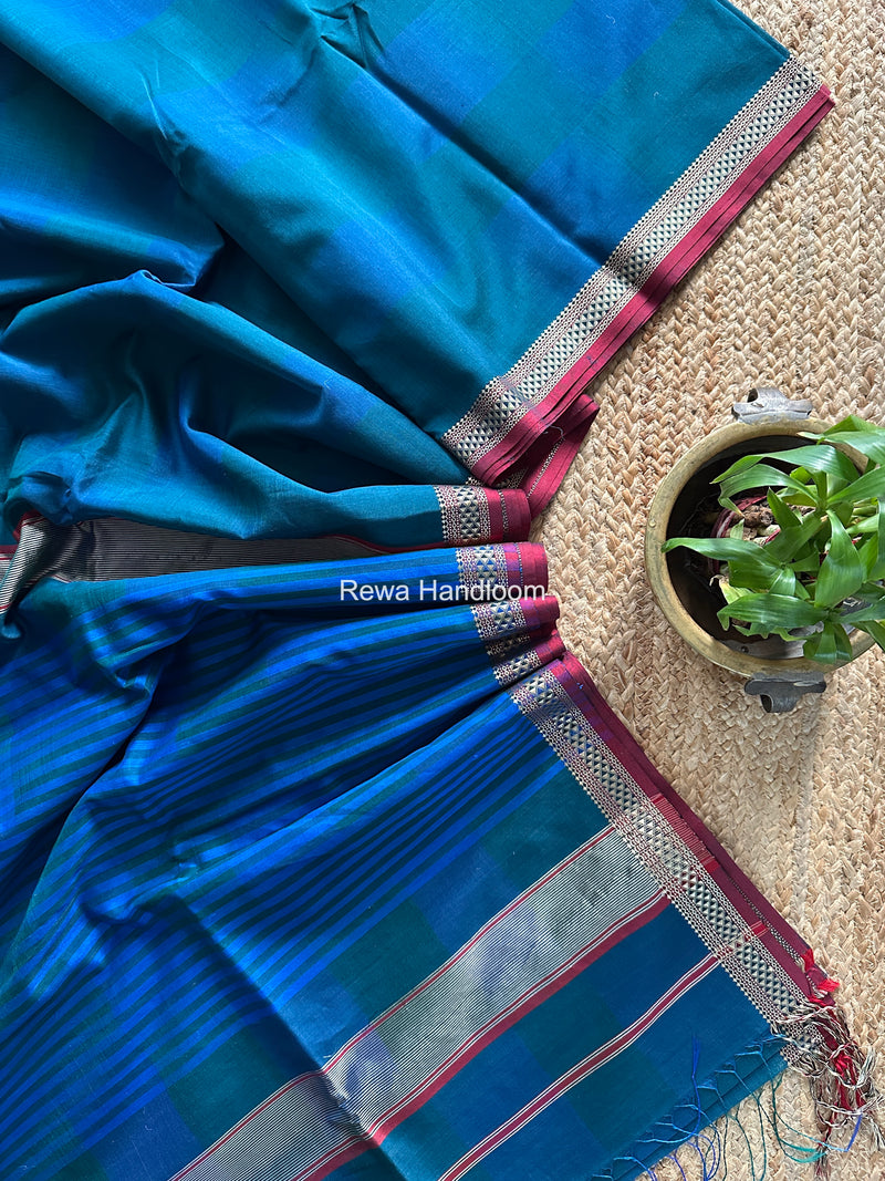 Maheshwari Blue Shaded Plain Saree ZSP09