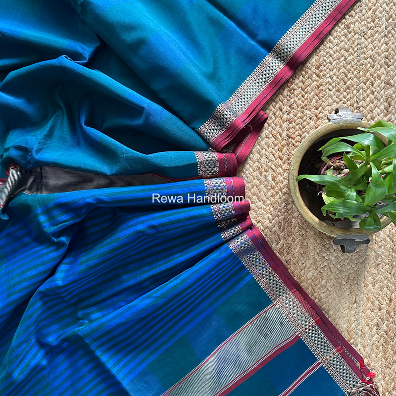 Maheshwari Blue Shaded Plain Saree ZSP09