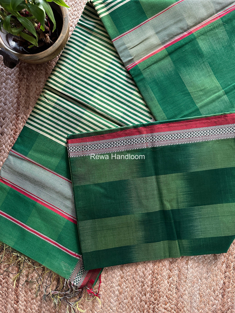 Maheshwari Green Shaded Plain Saree ZSP01