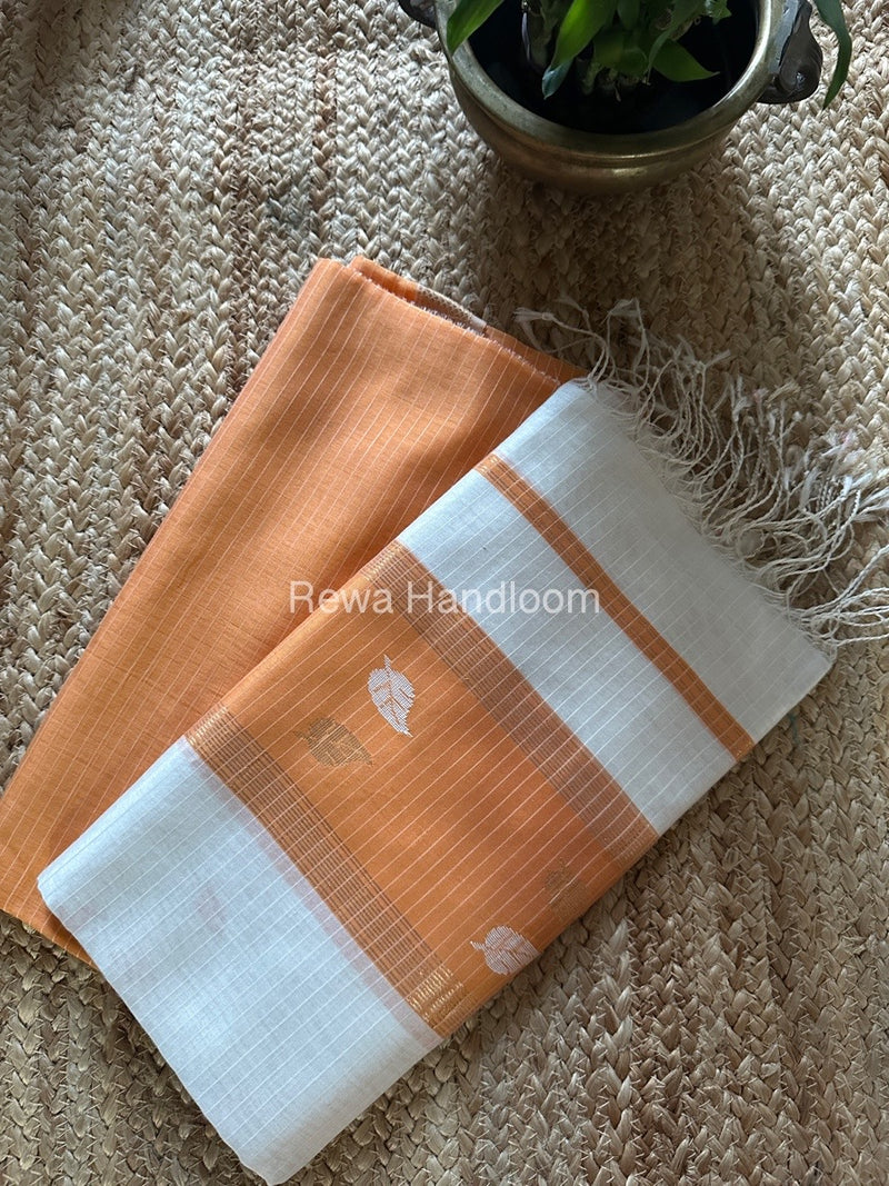 Maheshwari Light Orange-Off White Patti Butti Top-Dupatta Set MS067