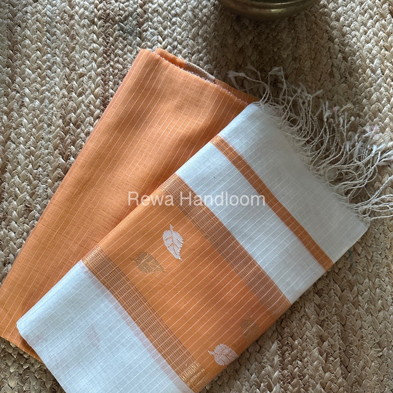 Maheshwari Light Orange-Off White Patti Butti Top-Dupatta Set MS067