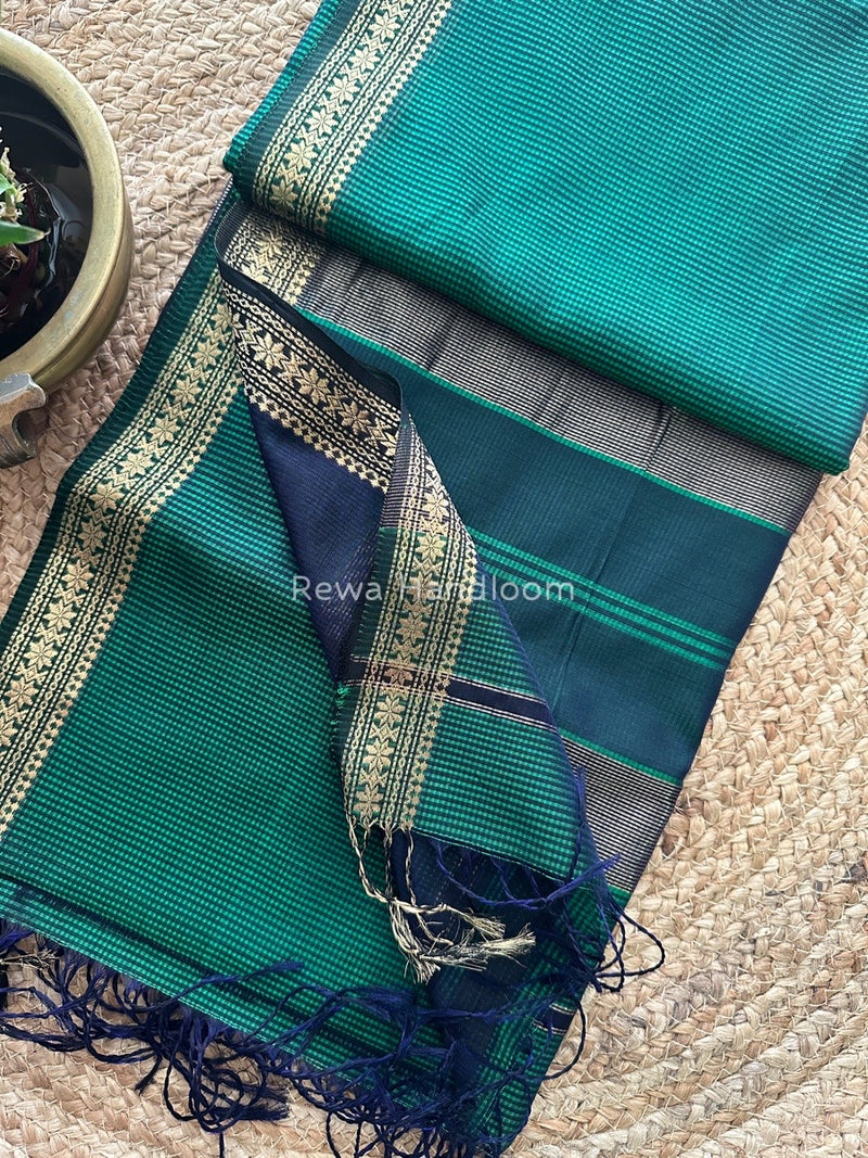 Maheshwari Bottle Green Garbha Reshami Silk Saree GS169