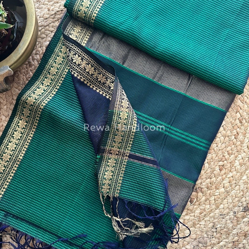 Maheshwari Bottle Green Garbha Reshami Silk Saree GS169